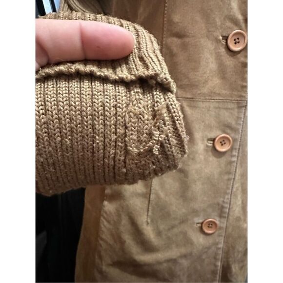 Twiggy Womens Leather Coat with Wool Blend Knit Sleeves Hip Length Retro Size M - Picture 11 of 16